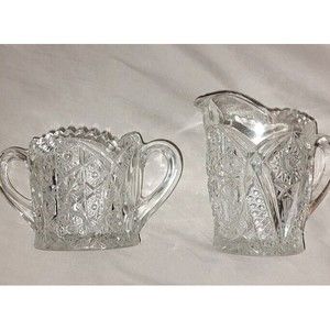 Sugar and Creamer Lot, Vintage Clear Cut Glass